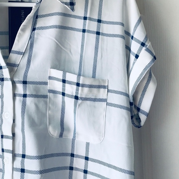 Plaid Short Sleeves Button Down Blouse in Blue - Picture 4 of 7